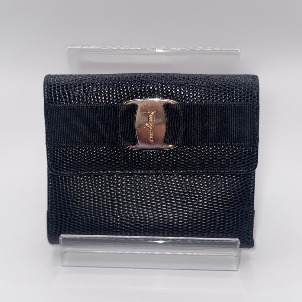 Salvatore Ferragamo Black Wallet with Gold Accent